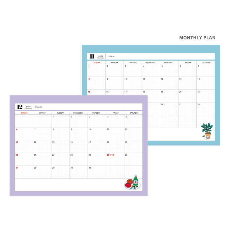 Monthly plan(front) - Design Comma-B 2021 Retro monthly standing desk scheduler