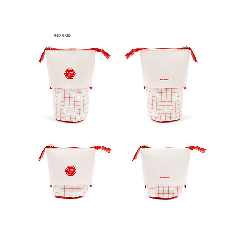 Red Grid - Bookfriends Standing zipper pencil case