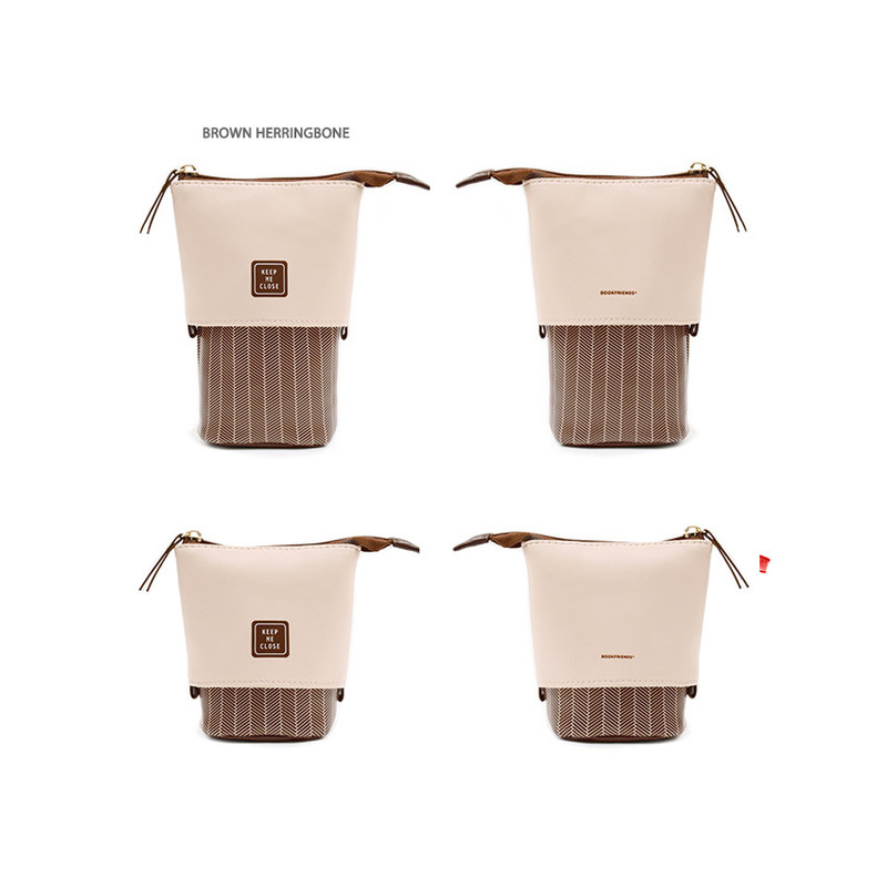 Brown herringbone - Bookfriends Standing zipper pencil case