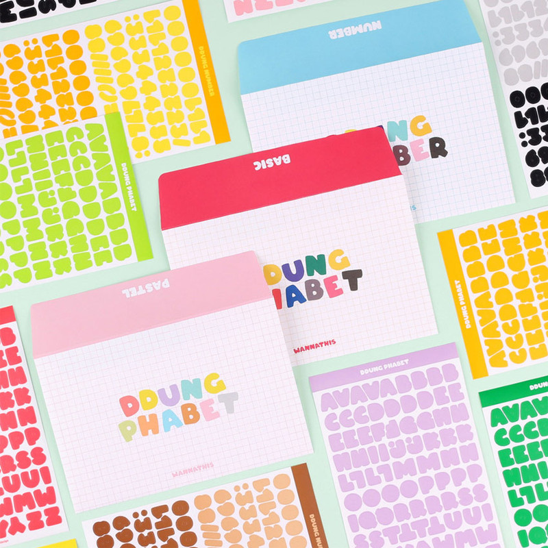 Wanna This Ddung Phabet Bold Alphabet Number Sticker Set