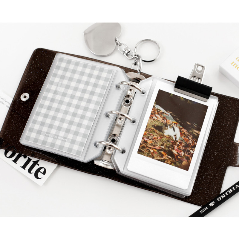 Black - 2NUL Glitter 3 ring Instax mini slip in pocket photo album