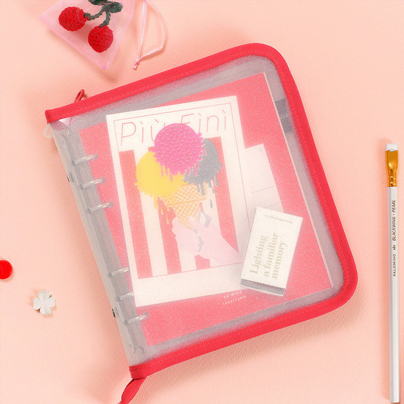 Milky Scarlet - 2NUL Cherry pick wide A6 6-ring PVC zipper binder