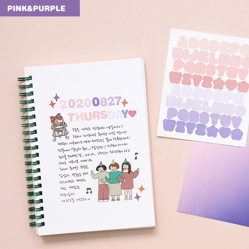 Alphabet pink purple - Indigo Color and Gradation Alphabet sticker set