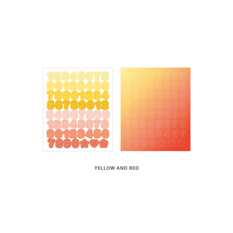 Number Yellow Red - Indigo Color and Gradation Number sticker set Number Yellow Red - Indigo Color and Gradation Number sticker set