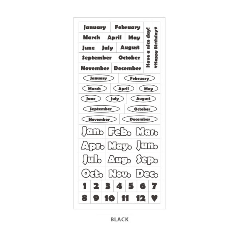 Black - Indigo Months of the year PET clear sticker Black - Indigo Months of the year PET clear sticker