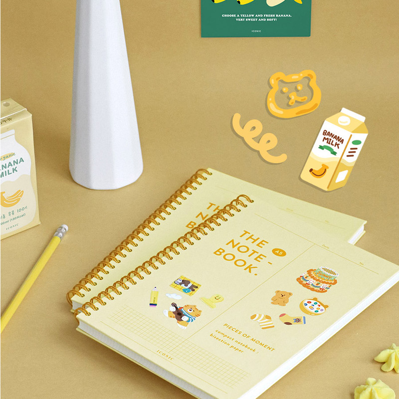 Banana milk - ICONIC Vertically half divided wire bound A5 grid notebook