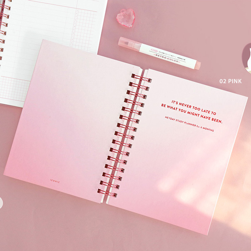 Pink - ICONIC Heyday 6 months hardcover dateless study planner Pink - ICONIC Heyday 6 months hardcover dateless study planner
