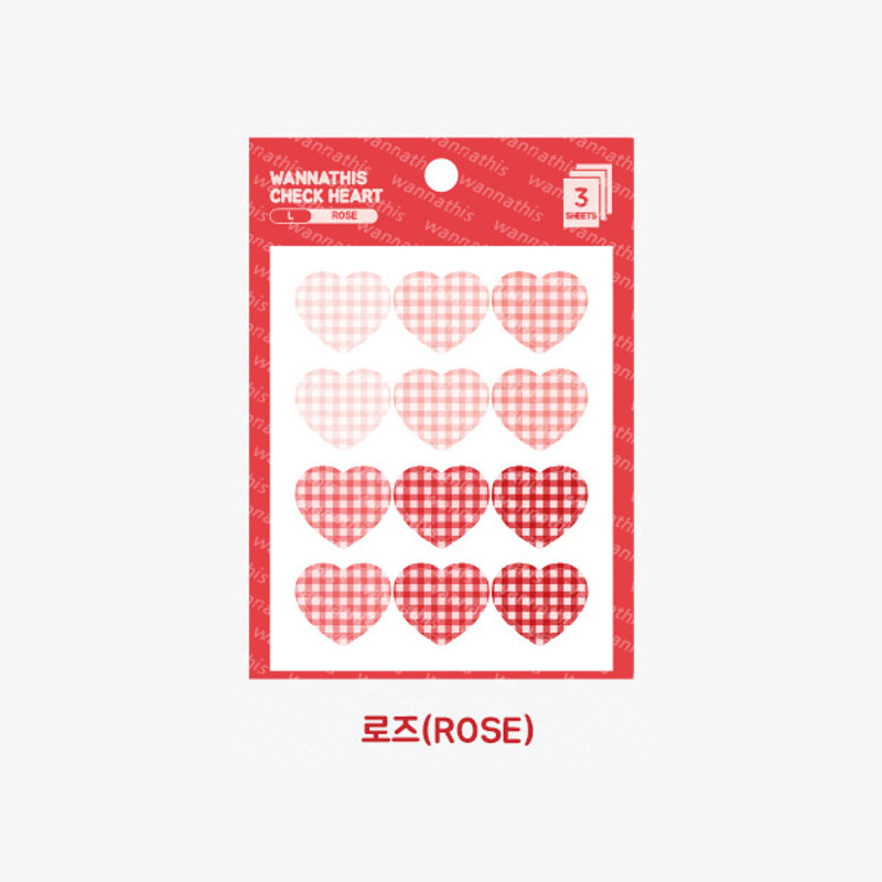 Rose -  Wanna This Heart check large deco sticker set of 3 sheets Rose -  Wanna This Heart check large deco sticker set of 3 sheets