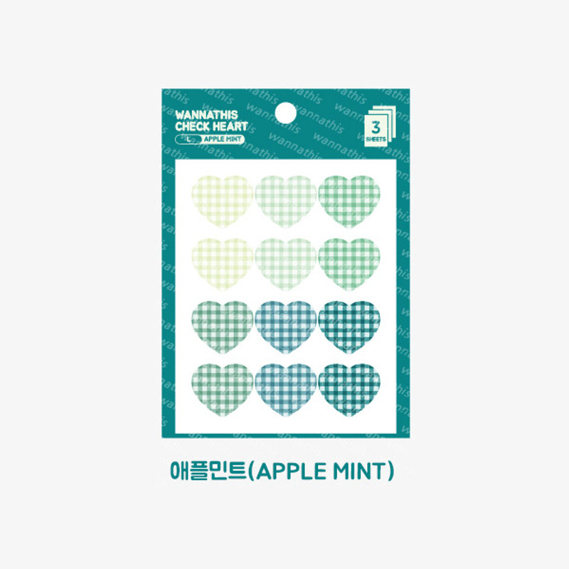 Apple mint -  Wanna This Heart check large deco sticker set of 3 sheets Apple mint -  Wanna This Heart check large deco sticker set of 3 sheets