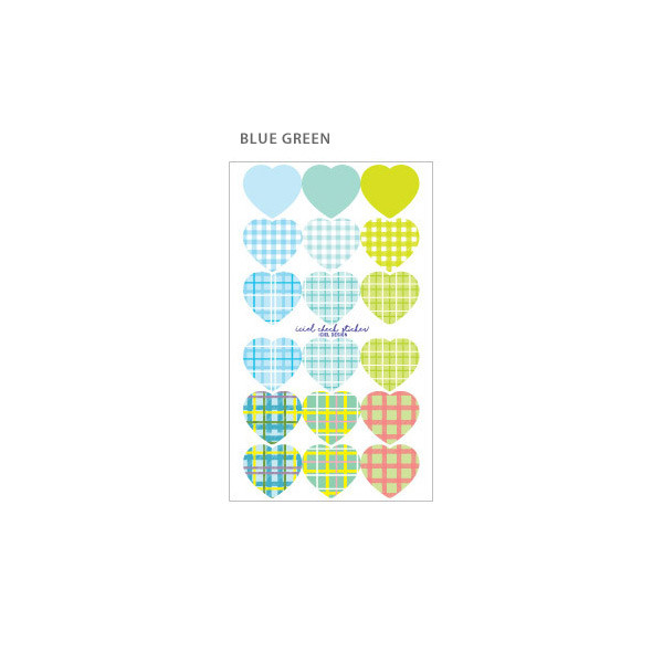 Blue Green - ICIEL Newtro large check heart paper sticker set
