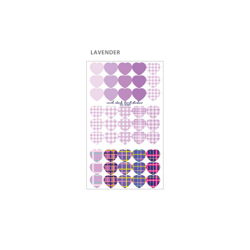 Lavender - ICIEL Newtro medium check heart paper sticker set Lavender - ICIEL Newtro medium check heart paper sticker set