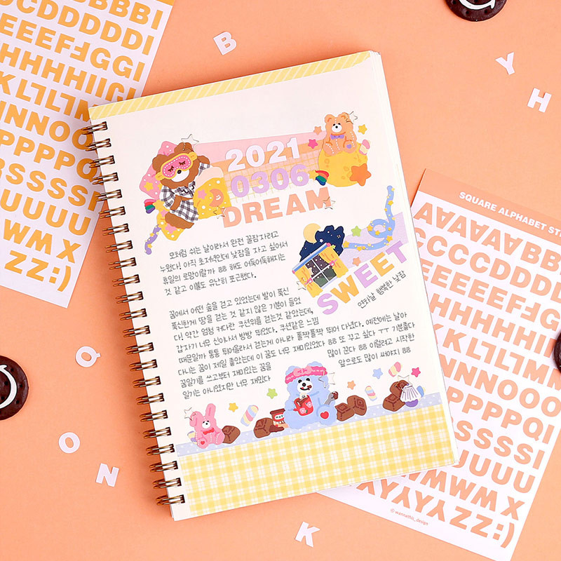 02 Pastel Alphabet - Wanna This Square Alphabet Number Paper Sticker Set