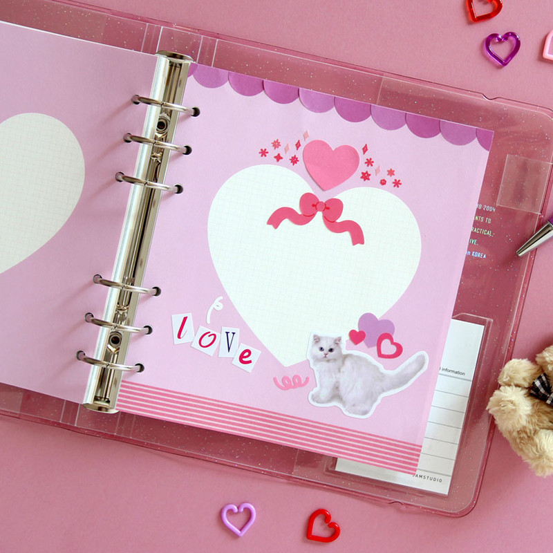 Usage example - Jam Studio Pastel heart grid wide A6 6 ring paper refill set Usage example - Jam Studio Pastel heart grid wide A6 6 ring paper refill set