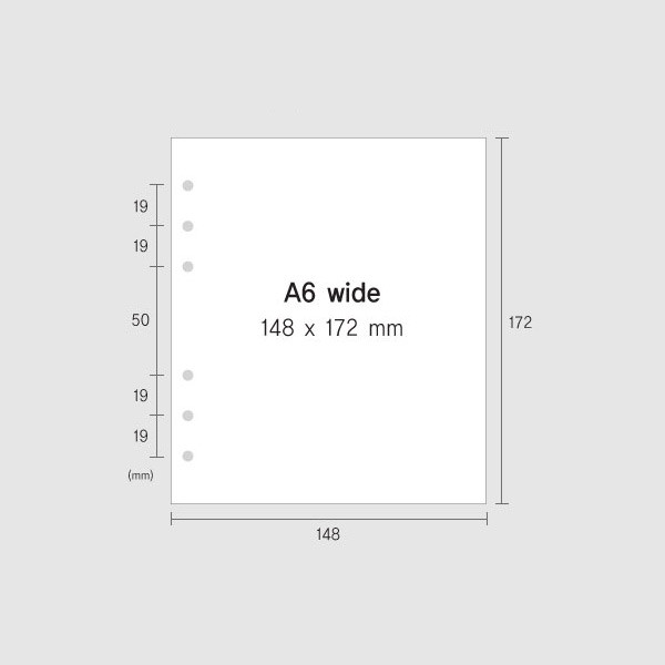 Size - Jam Studio Weekly planner wide A6 6 ring paper refill set