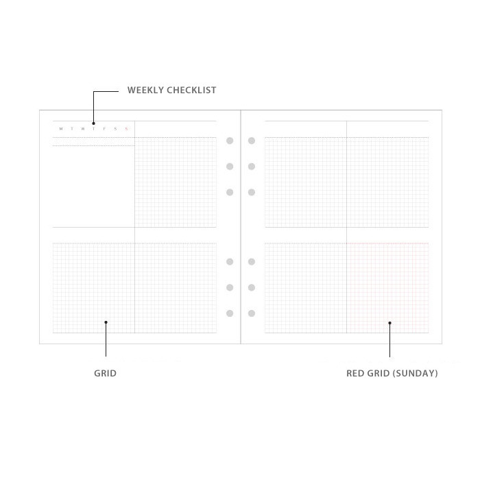 Detail of Jam Studio Weekly planner wide A6 6 ring paper refill set