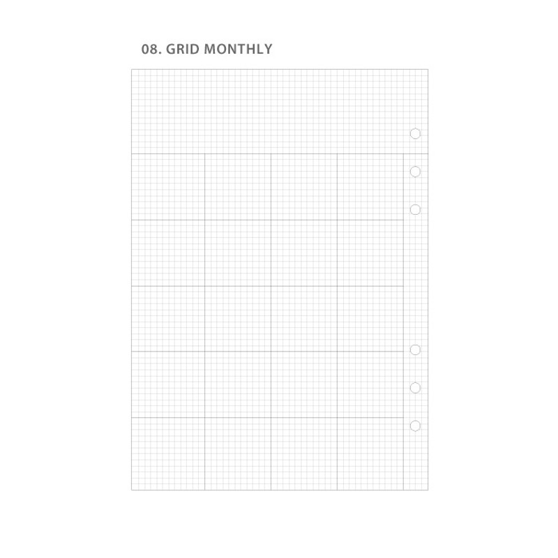 08 Grid Monthly - Wanna This Diary refill papers for A5 size 6 ring binder
