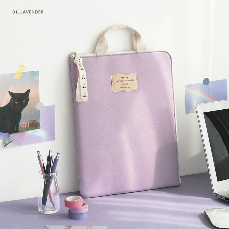 01 Lavender -  ICONIC Cottony A4 laptop notebook zipper sleeve case