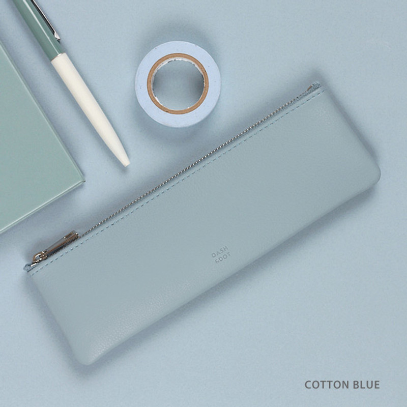 Cotton Blue - Dash And Dot Be simple synthetic leather zipper pencil case Cotton Blue - Dash And Dot Be simple synthetic leather zipper pencil case