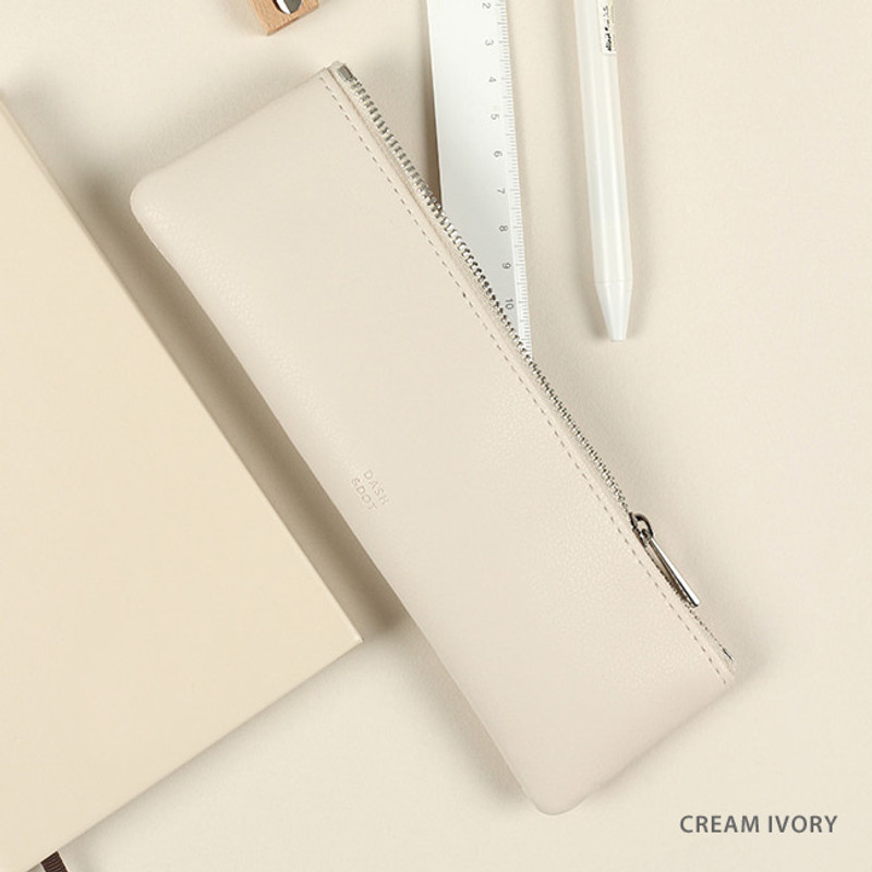 Cream ivory - Dash And Dot Be simple synthetic leather zipper pencil case Cream ivory - Dash And Dot Be simple synthetic leather zipper pencil case
