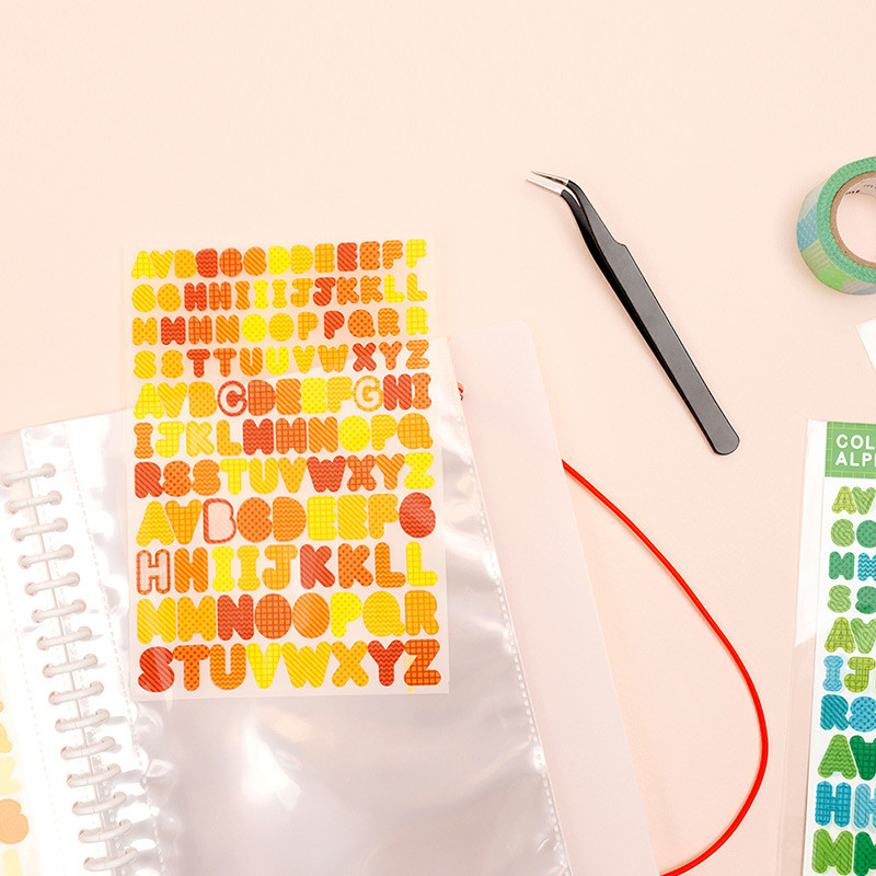 Usage example - Basic 20 rings sticker organizer book with Alphabet stickers Usage example - Basic 20 rings sticker organizer book with Alphabet stickers