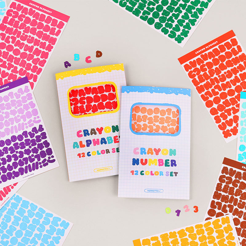 Wanna This Crayon Alphabet number 12 colors paper sticker set Wanna This Crayon Alphabet number 12 colors paper sticker set