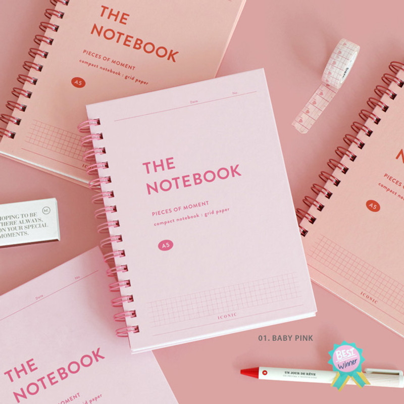 01 Baby Pink - ICONIC Compact A5 wire bound grid notebook