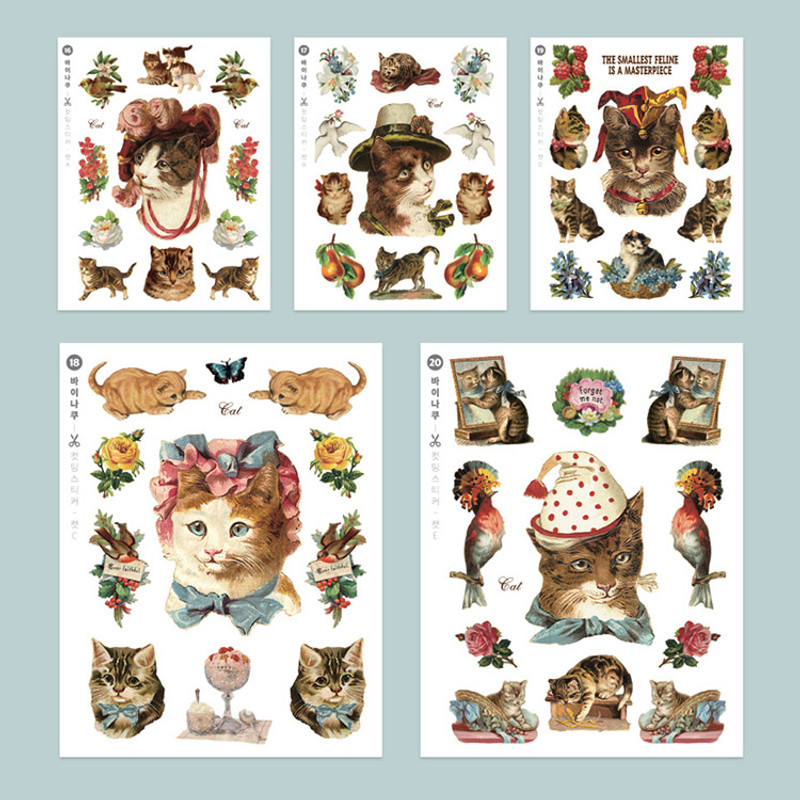 NACOO Cat self-cut paper and clear sticker set