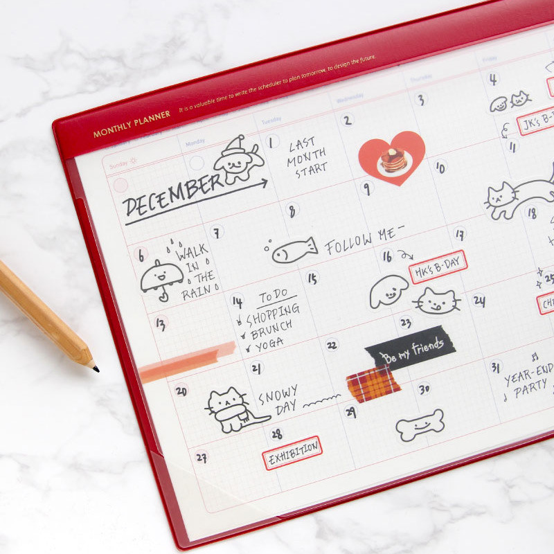 Red - Jam studio A4 Monthly Dateless Desk Pad Planner Red - Jam studio A4 Monthly Dateless Desk Pad Planner