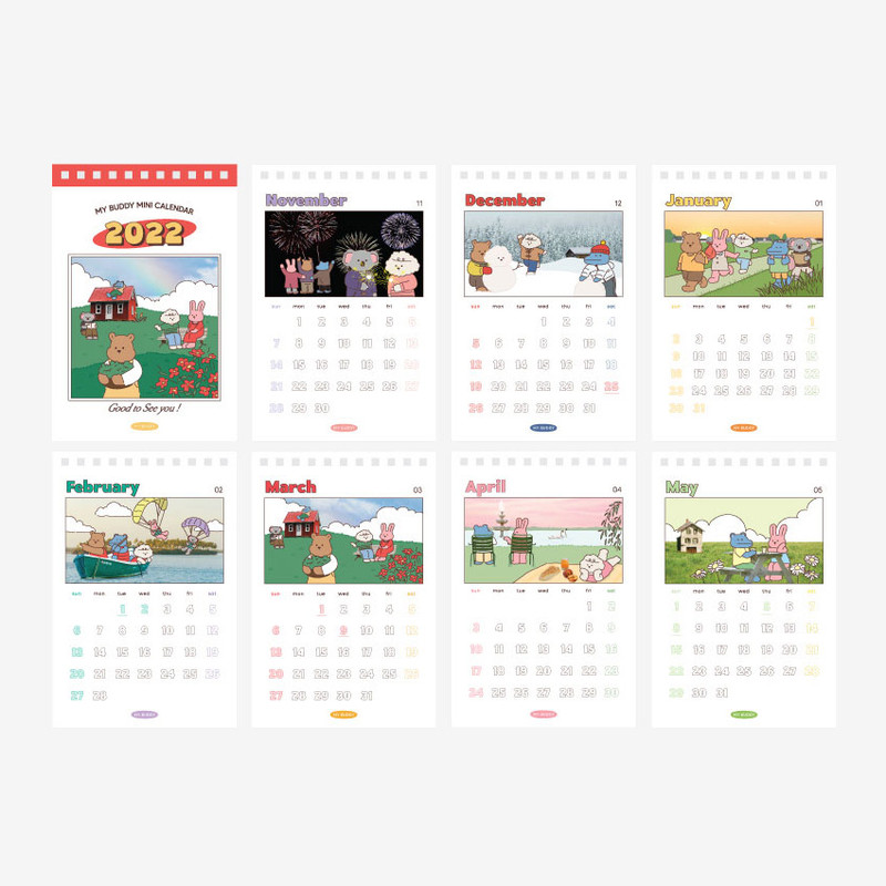 Calendar pages - Dailylike 2022 My Buddy Mini Monthly Desk Calendar