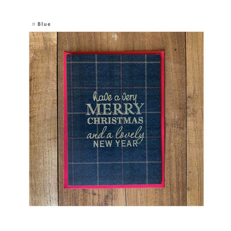 Blue - DBD Check Christmas Card with Envelope Blue - DBD Check Christmas Card with Envelope