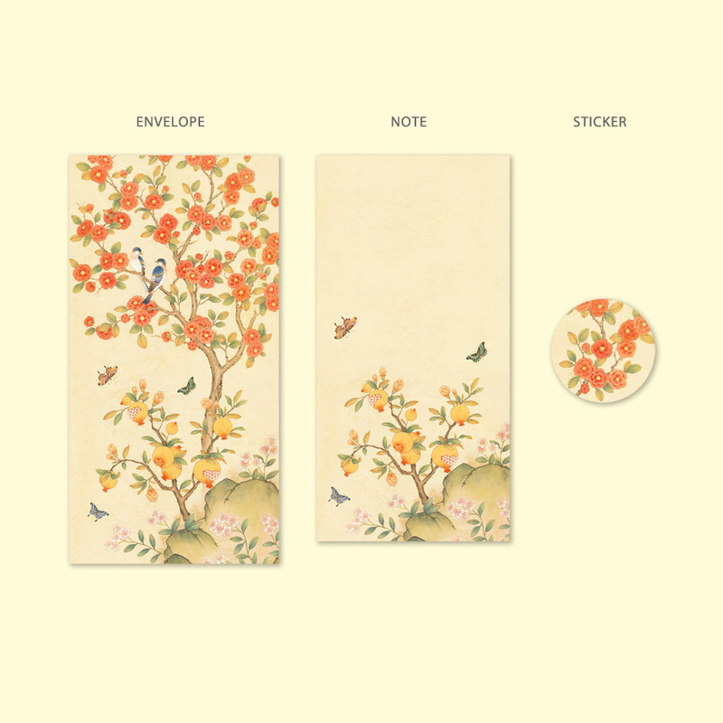 OCHAE Minhwa 4 Envelopes 4 Notes and 4 Stickers Set