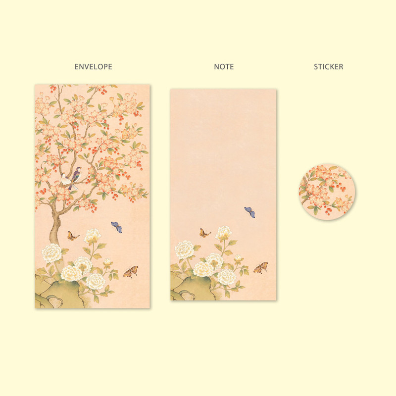 OCHAE Minhwa 4 Envelopes 4 Notes and 4 Stickers Set