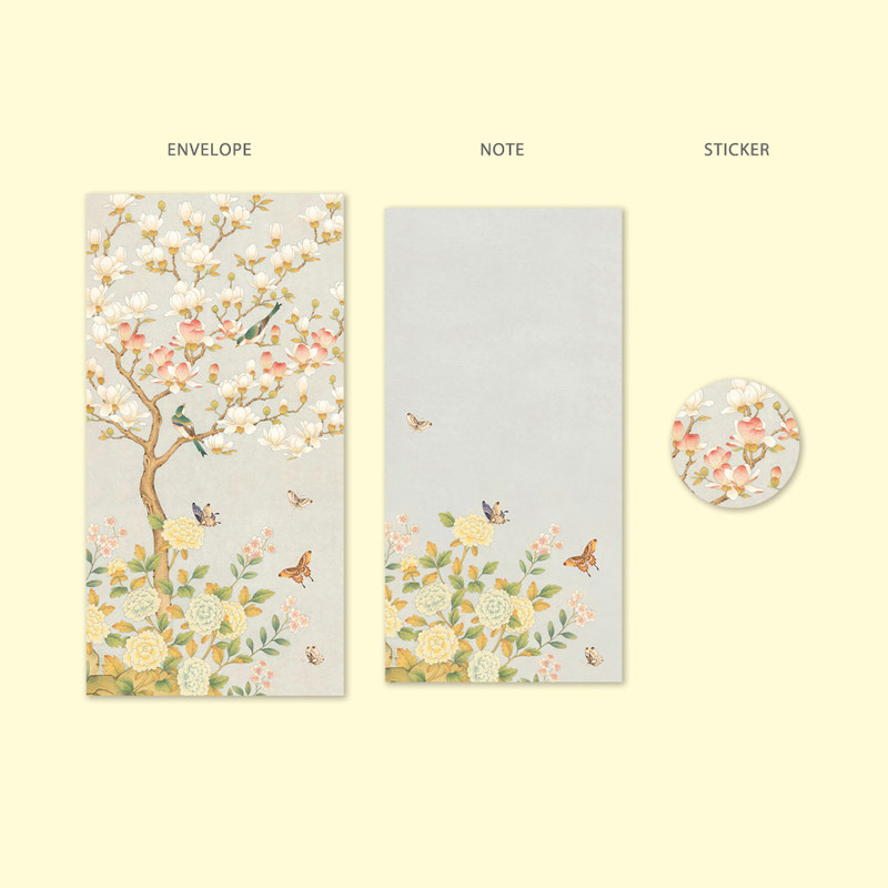 OCHAE Minhwa 4 Envelopes 4 Notes and 4 Stickers Set