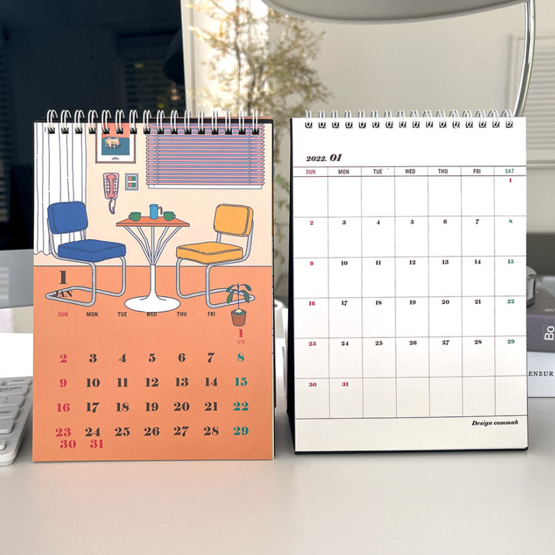 Calendar pages - Design Comma-B 2022 Retro Dated Monthly Desk Calendar
