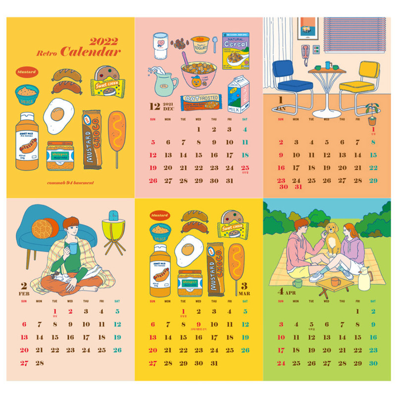 Calendar pages - Design Comma-B 2022 Retro Dated Monthly Desk Calendar