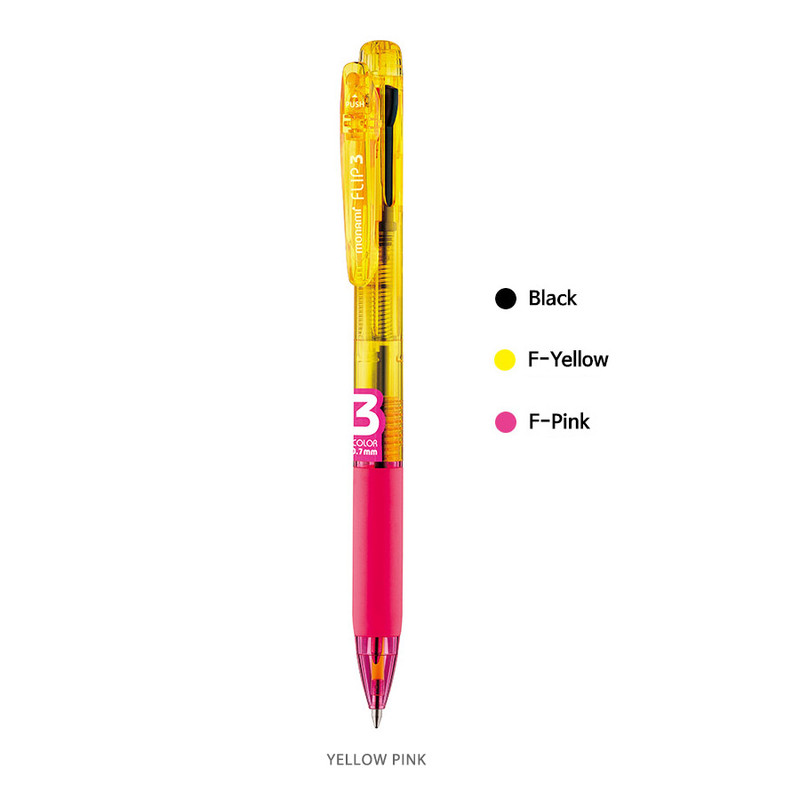 Yellow Pink - MONAMI Flip 3 Neon and Black Ballpoint Multi Pen Yellow Pink - MONAMI Flip 3 Neon and Black Ballpoint Multi Pen