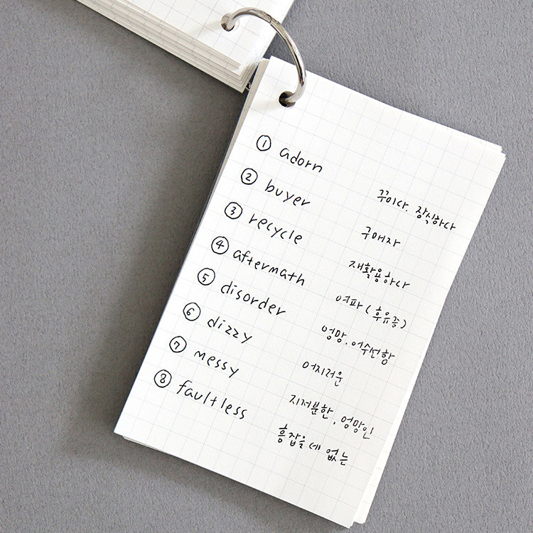 Usage example - Indigo Storage Grid Flashcards Notepad With a Metal Ring