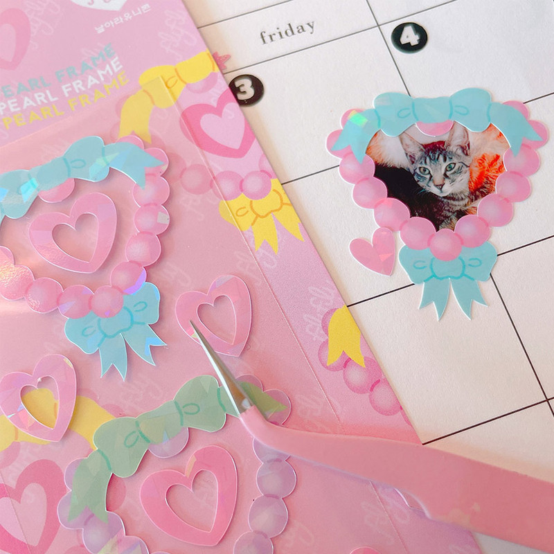 FlyFlyUnicorn Heart Pearl Frame Glitter Paper Sticker  FlyFlyUnicorn Heart Pearl Frame Glitter Paper Sticker