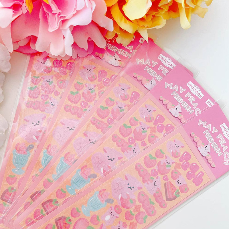 FlyFlyUnicorn May Peach Glitter Paper Sticker 