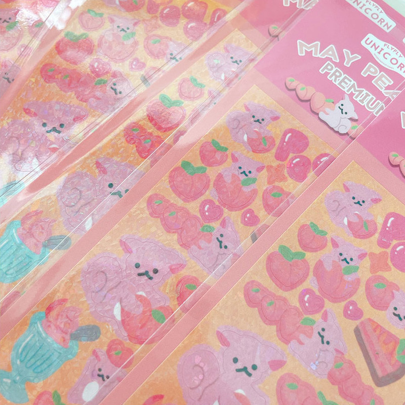 FlyFlyUnicorn May Peach Glitter Paper Sticker 