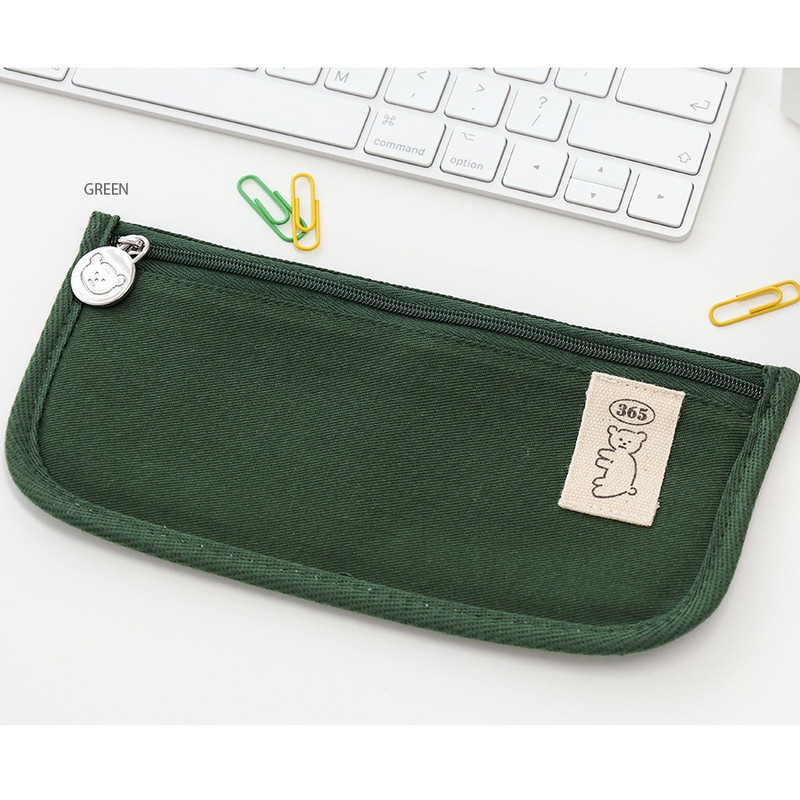 Green - ROMANE 365 Cotton Flat Zipper Pencil Case