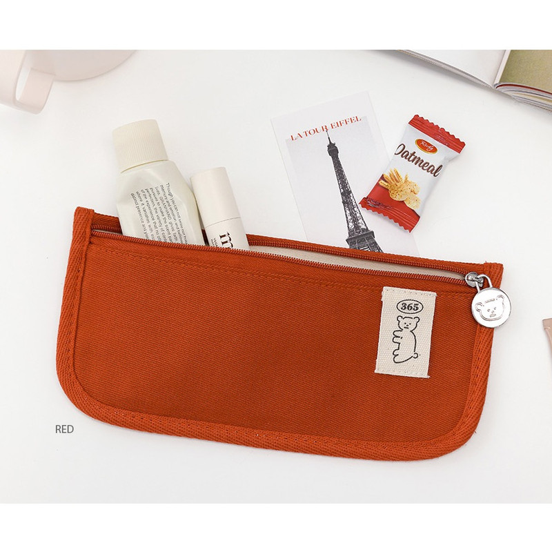Red - ROMANE 365 Cotton Flat Zipper Pencil Case