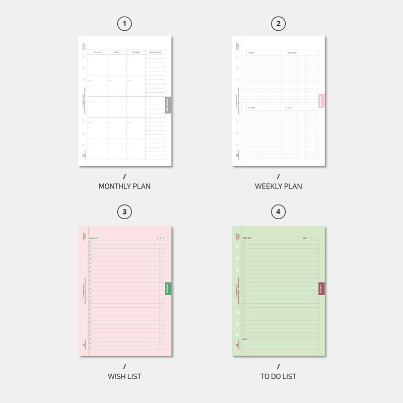 Option - Second Mansion Planner paper Refills for A5 6 ring binder