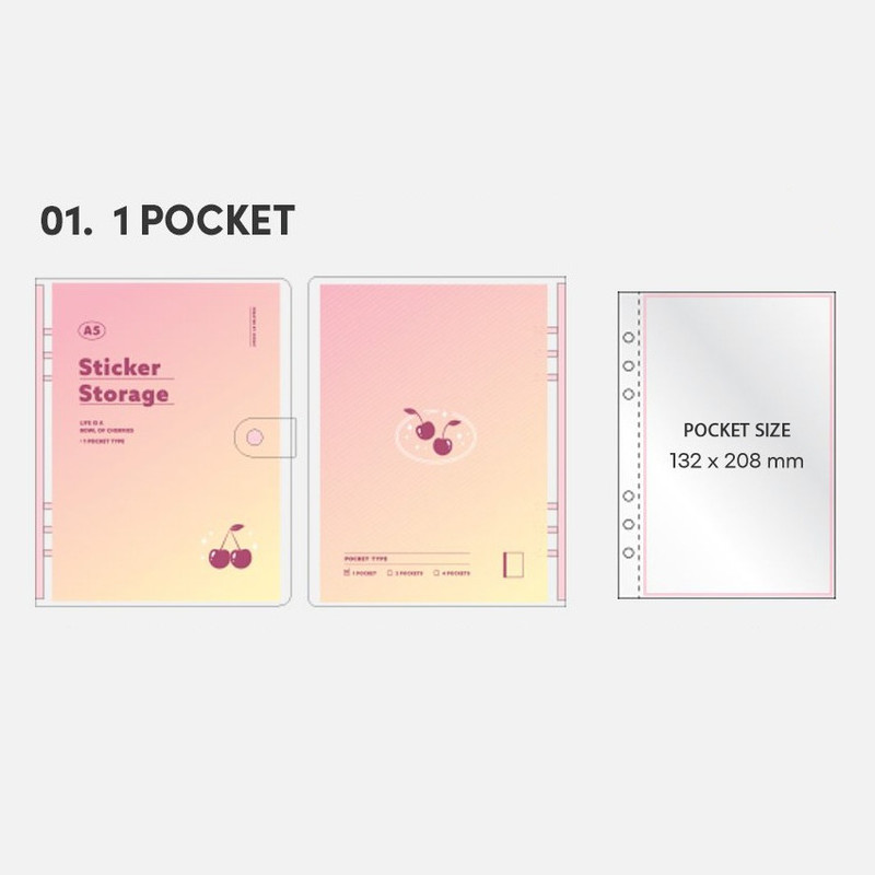 1 pocket - Holographic A5 Sticker Storage Binder with Pockets