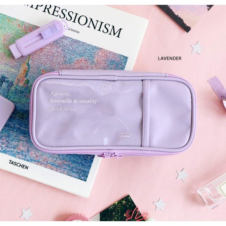 Lavender - Collect Large Rectangular Leather Pencil Case