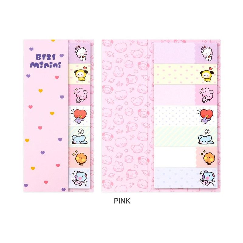 Pink - BT21 Sticky Index Bookmark Notepad Set Ver2 Pink - BT21 Sticky Index Bookmark Notepad Set Ver2