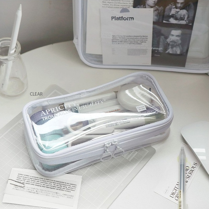 Clear - Iconic Lucid Large Rectangular Zipper Pencil Case Clear - Iconic Lucid Large Rectangular Zipper Pencil Case