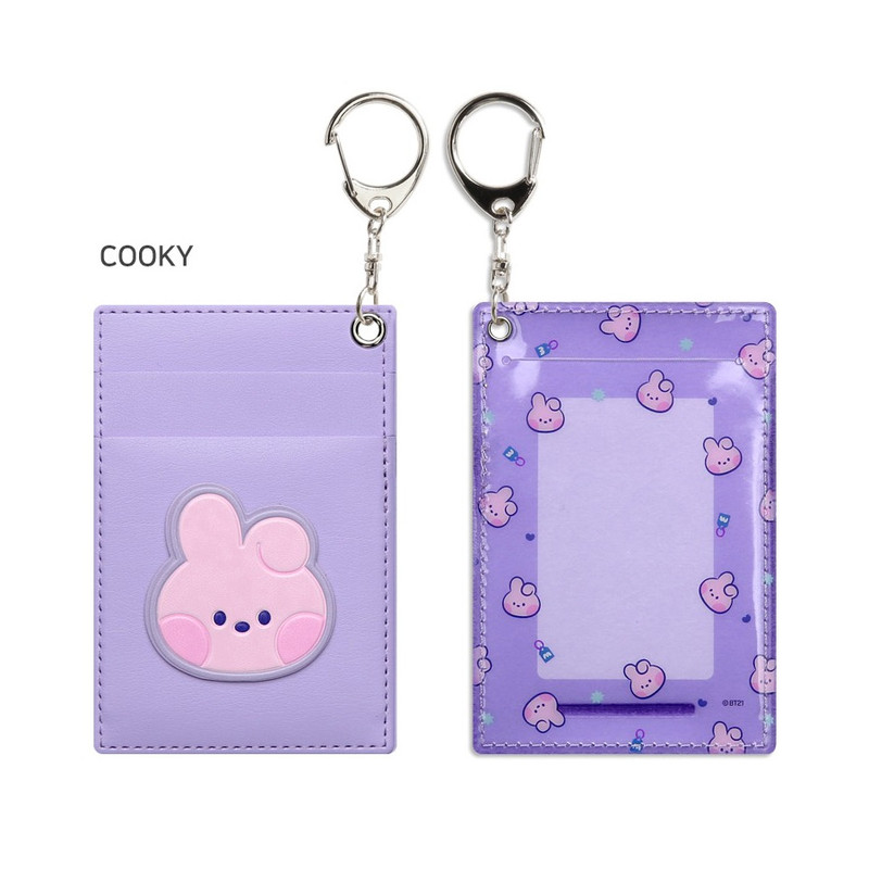 COOKY - BT21 Minini Leather Patch Card Holder with Keyclip