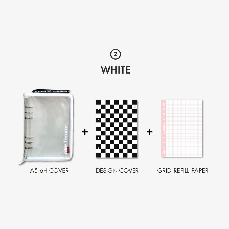 White - Second Mansion Checker Board 6-ring A5 Grid Notebook Set