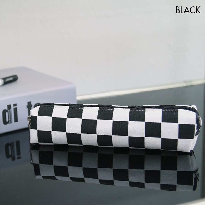 Black - Second Mansion Checker Board Zipper Tube Pencil Case Black - Second Mansion Checker Board Zipper Tube Pencil Case